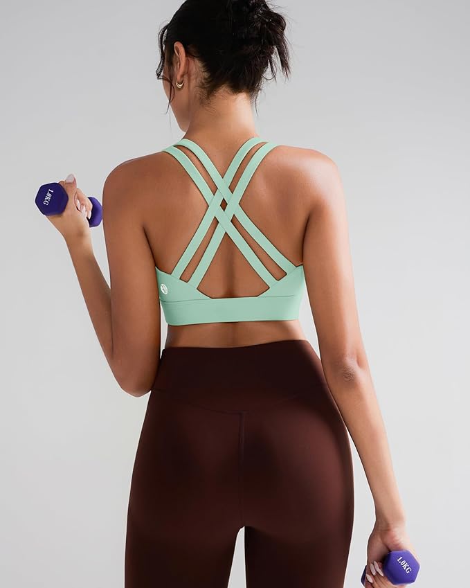 RUNNING GIRL High Impact Sports Bras for Women - Scoop Neck Strappy Sports Bra High Support Moulded Cup Workout Bra