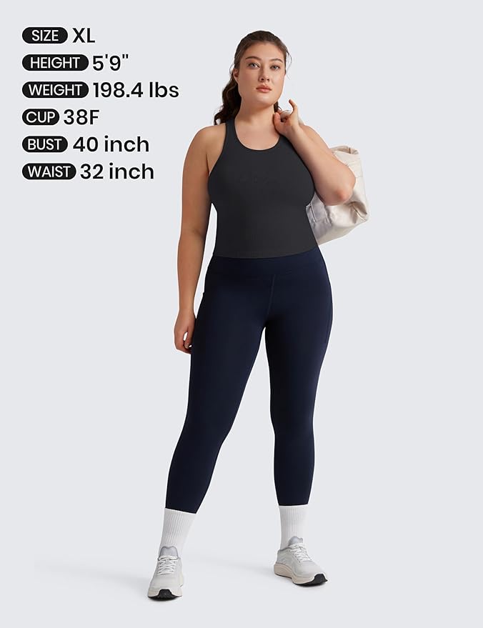 CRZ YOGA Seamless Ribbed High Neck Crop Tank Tops for Women - Longline Racerback Padded Sports Bras