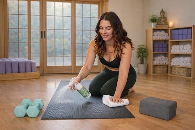 Fresh Mat Yoga Mat Cleaner Spray - Natural Deodorizing Cleaner for Yoga Mats & Fitness Equipment - No-Rinse, Residue-Free Formula with Witch Hazel & Essential Oil, Soothing Sage Cedarwood (12 fl oz).