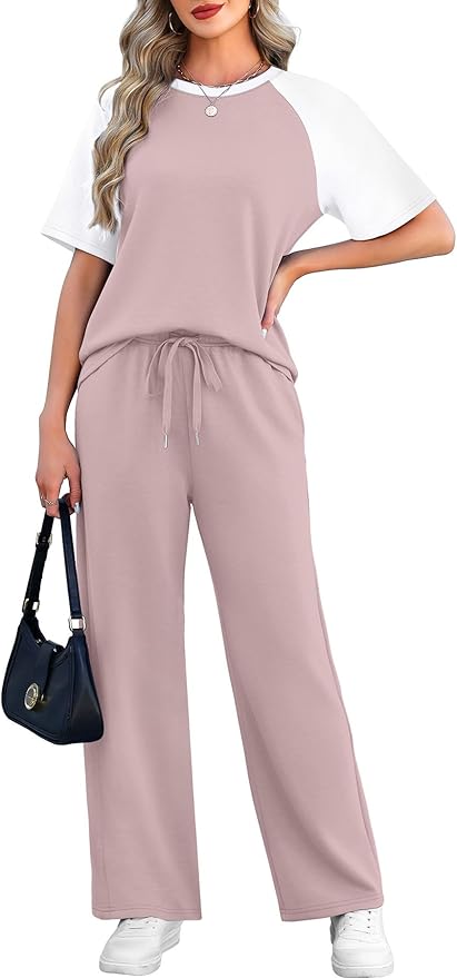 WIHOLL 2 Piece Sets for Women Resort Wear Travel Vacation Outfits Summer Short Sleeve Lounge Sets