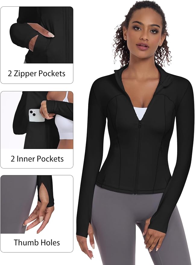 VUTRU Womens Workout Yoga Jacket Lightweight Zip Up Athletic Jacket Lightweight Cropped Jacekt with Pockets
