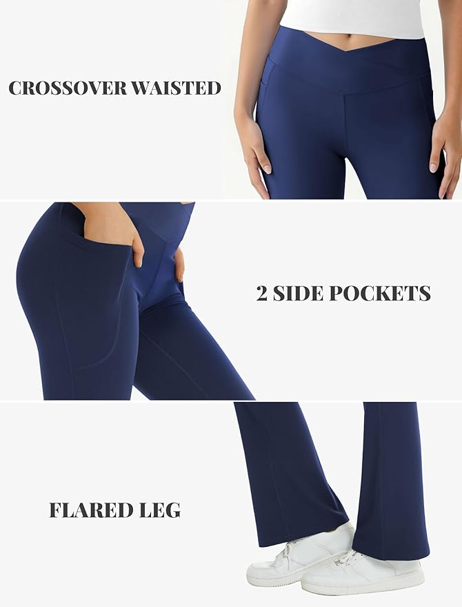 COPYLEAF Women's Flare Yoga Pants with Pockets V Crossover High Waisted Bootcut Yoga Leggings-Flare Workout Gym Leggings