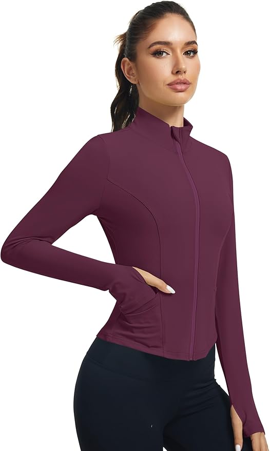 LOMON Women's Athletic Jackets Cropped Long Sleeve Workout Tops Yoga Zip Up Jackets Gym Tops Golf Shirts