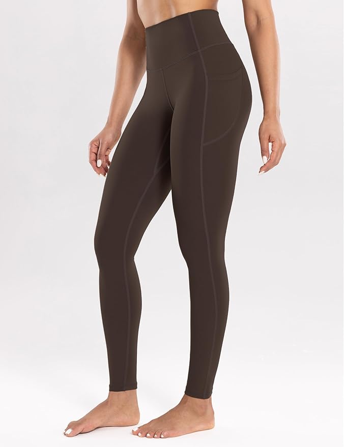 ENERBLOOM Workout Leggings with Pockets for Women High Waist Yoga Pants 25"/28" Cream Soft Lightweight Athletic Gym Tights