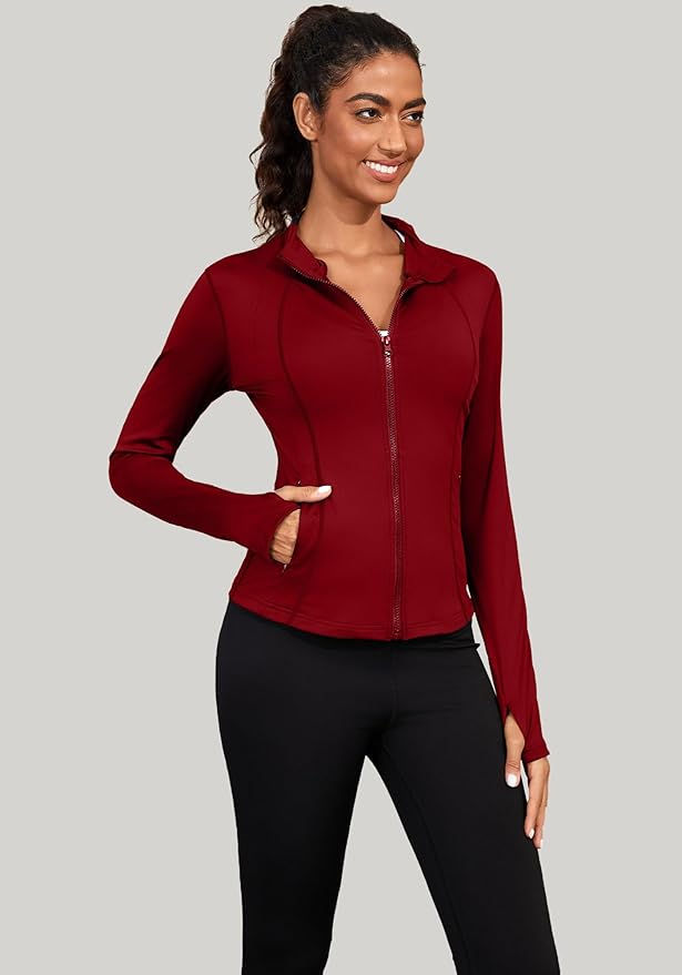 Bosmeer Workout Jackets for Women Lightweight Zip Up Slim Fit Yoga Sportwear Stretchy Crooped Running Jacket with Thumb Holes