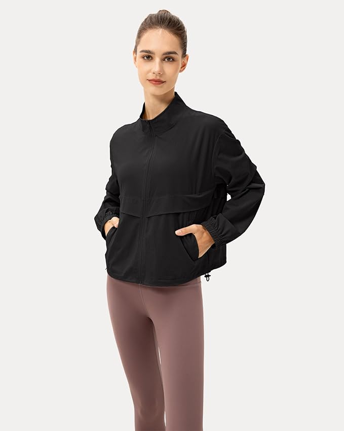 Locachy Women's Lightweight Zip Up Athletic Jacket Stand Collar Windproof Sun Protection Workout Outdoor Jacket