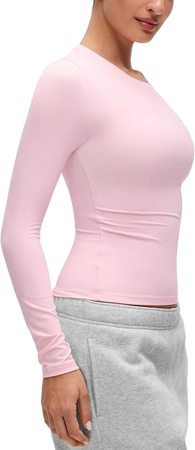 CRZ YOGA Softembrace Crewneck Long Sleeve Shirts for Women - Casual Going Out Tops Soft Basic Fitted Tight Fall T-Shirts