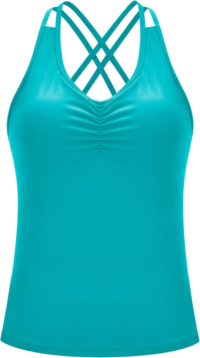RUNNING GIRL Yoga Tank Tops for Women Built in Shelf Bra B/C Cups Strappy Back Activewear Workout Compression Tops