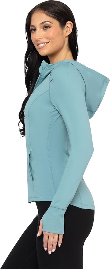 Yogalicious Full-Zip Lightweight Hooded Running Workout Yoga Lux Jacket with Pockets
