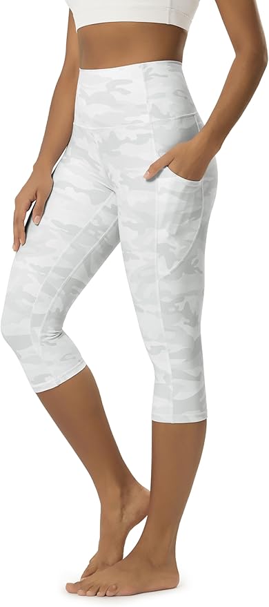 ODODOS Women's High Waisted Yoga Capris with Pockets, Tummy Control Non See Through Workout Athletic Running Capri Leggings