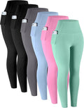 LZYVOO Leggings with Pockets for Women, 6 Packs Soft High Waisted Tummy Control Workout Yoga Pants