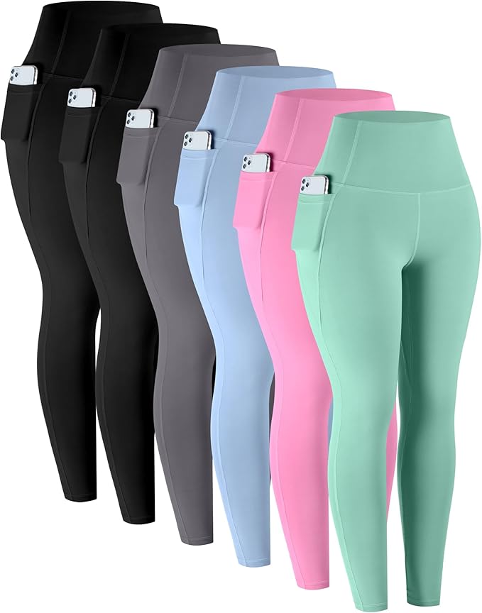 LZYVOO Leggings with Pockets for Women, 6 Packs Soft High Waisted Tummy Control Workout Yoga Pants