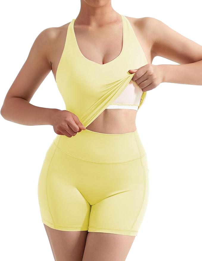 SUUKSESS Women 2 Piece Workout Sets Padded Tank Tops Tummy Control Leggings Gym Outfits