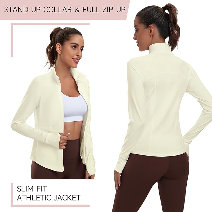 Women's Athletic Jackets Lightweight Sport Workout Jackets Zip Up Running Jackets with Thumb Holes for Gym Yoga