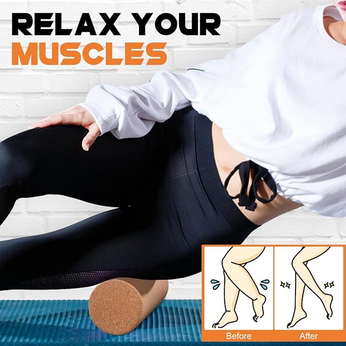 Yoga Blocks Cork Roller Fitness Yoga Roller Exercise Physical Exercise Deep Tissue Muscle Massage Portable Yoga Cylinder Back Bend Training for Legs Back Muscles