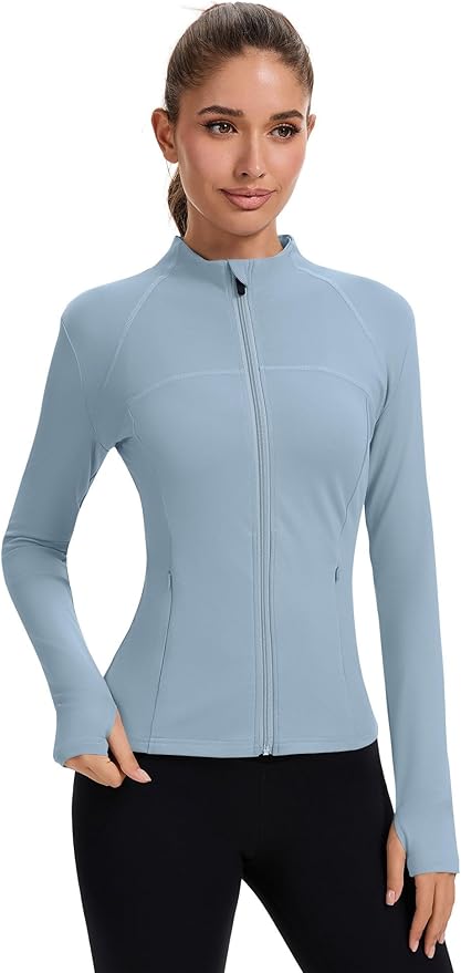 Rapbin Women's Full Zip Workout jackets Runing Slim Fit Athletic Tops With Thumb Holes