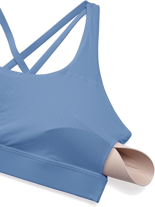 CRZ YOGA Naked Feeling Strappy Padded Sports Bras for Women - Fitness Workout Top Criss Cross Back Yoga Cami