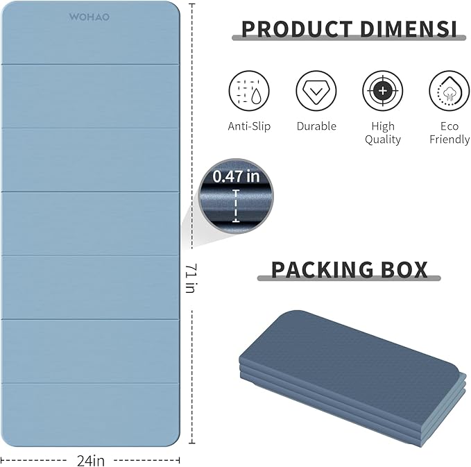 7-Fold Yoga Mat 70"x24" - 1/2 Inch Thick Folding Exercise Mat, Compact Non-Slip TPE Mat for Travel, Storage, Yoga & Home Gym, Lightweight & Portable
