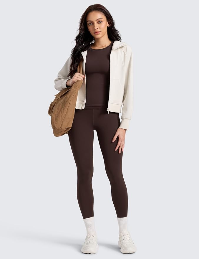 CRZ YOGA Matte Thermal Fleece Lined Leggings 28'' - Casual Lounge Workout Womens Yoga Full Length Pants Winter Warm