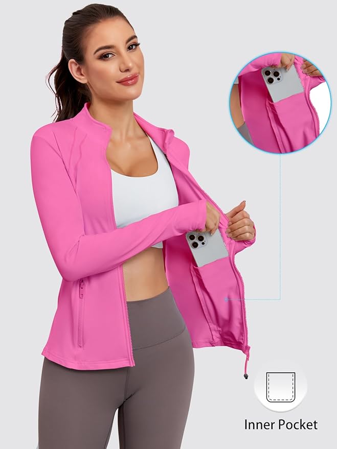 VUTRU Women Athletic Jacket Fitted Workout Running Zip Up Track Coat Layer with Thumb Holes Pockets for Yoga Gym Travel
