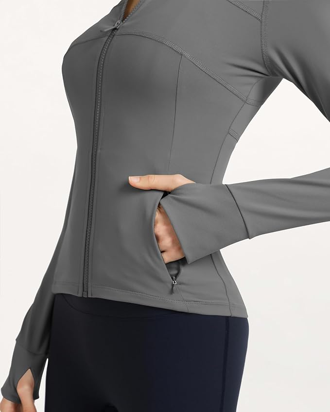Gacaky Women's Slim Fit Workout Running Track Jackets Full Zip-up Yoga Athletic Jacket with Thumb Holes