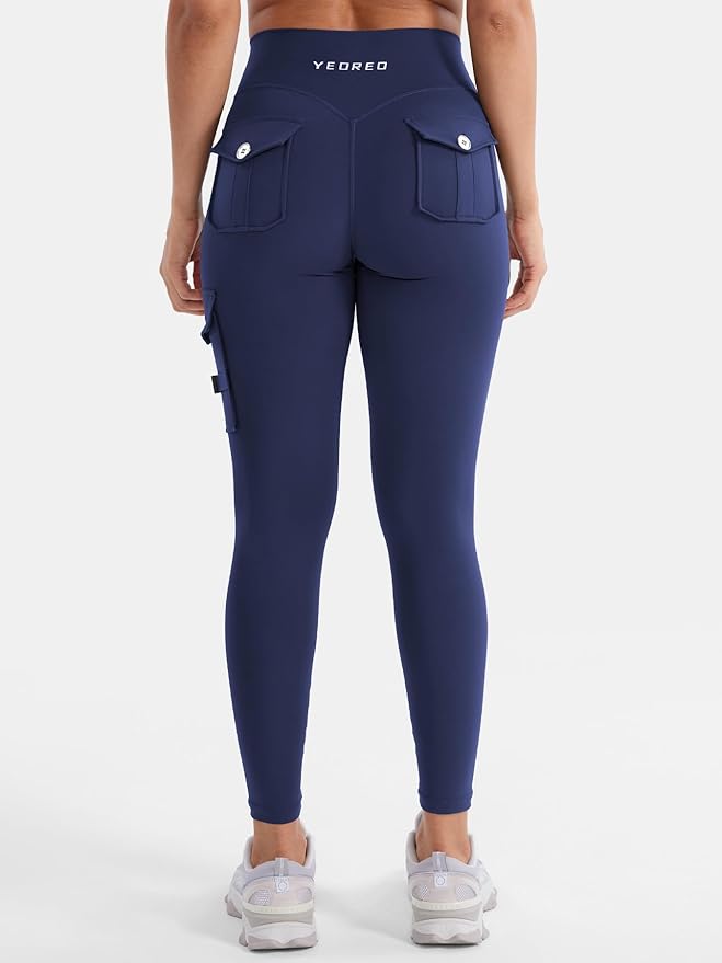 YEOREO CoreFlex Workout Cargo Leggings with Pockets for Women Hidden Scrunch Butt Lifting Leggings Gym Yoga Pants