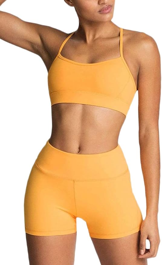 IMEKIS Women's Workout Sets 2 Piece Yoga Outfit High Waisted Biker Shorts Leggings Sports Bra Gym Fitness Clothes Tracksuit