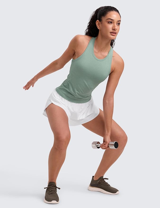 CRZ YOGA Seamless Workout Tank Tops for Women - Athletic Running Gym Sleeveless Shirts Crewneck Racerback Breathable
