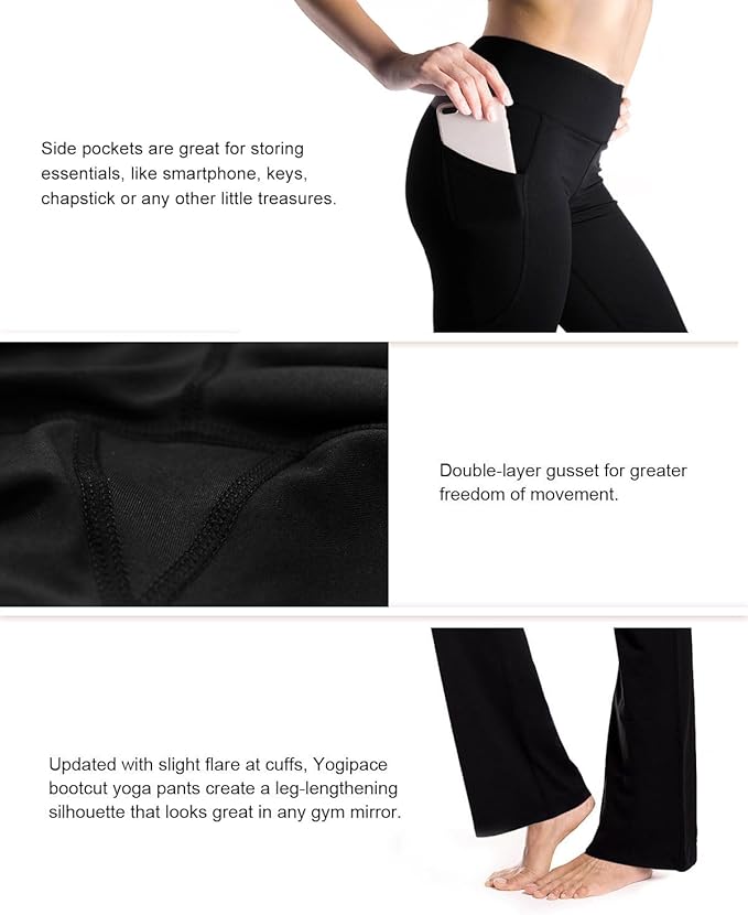 Yogipace Petite/Regular/Tall Women's Bootcut Yoga Pants with Side Pockets, Flare Leggings for Travel, Lounge & Everyday Wear
