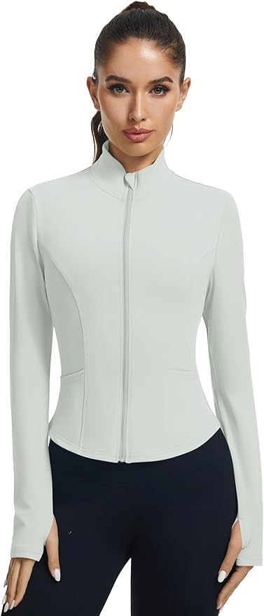 LOMON Women's Athletic Jackets Cropped Long Sleeve Workout Tops Yoga Zip Up Jackets Gym Tops Golf Shirts