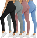 NexiEpoch 4 Pack Leggings for Women - High Waisted Tummy Control Soft Black Capri Yoga Pants with Pockets for Workout