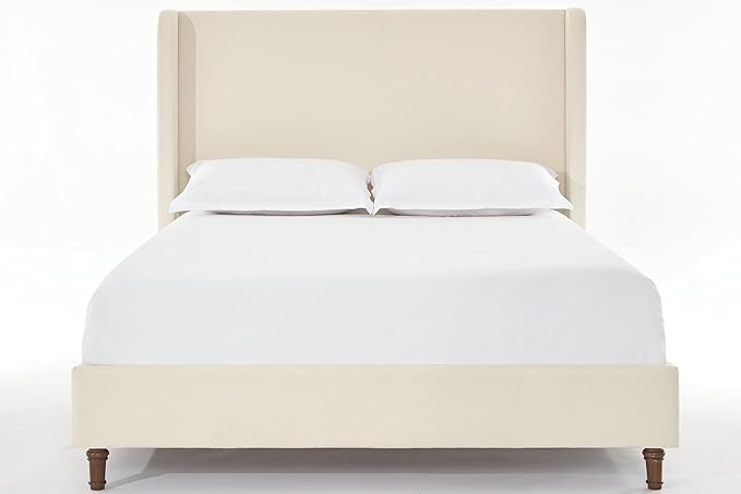Upholstered Bed Frame Queen Size, 54" Tall Headboard Wingback Upholstered Platform Bed Frame for Kids Teens Adults Bedroom Strong Wood Slats Support/No Box Spring Needed/Easy Assembly, Beige