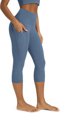 ODODOS Women's High Waisted Yoga Capris with Pockets, Tummy Control Non See Through Workout Athletic Running Capri Leggings