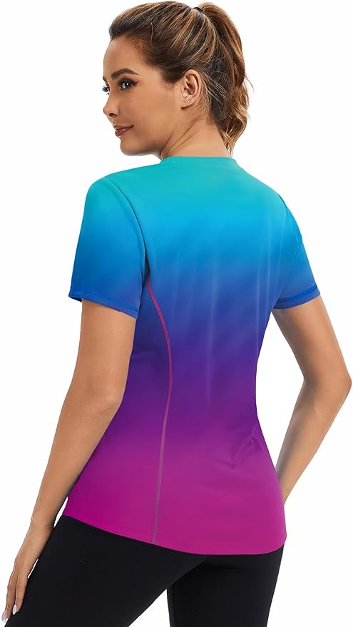 AVOOGUE Women's Short Sleeve Workout Tops Quick Dry Athletic UPF50+ Sun Protection Shirts Gym Hiking Running Yoga Clothes
