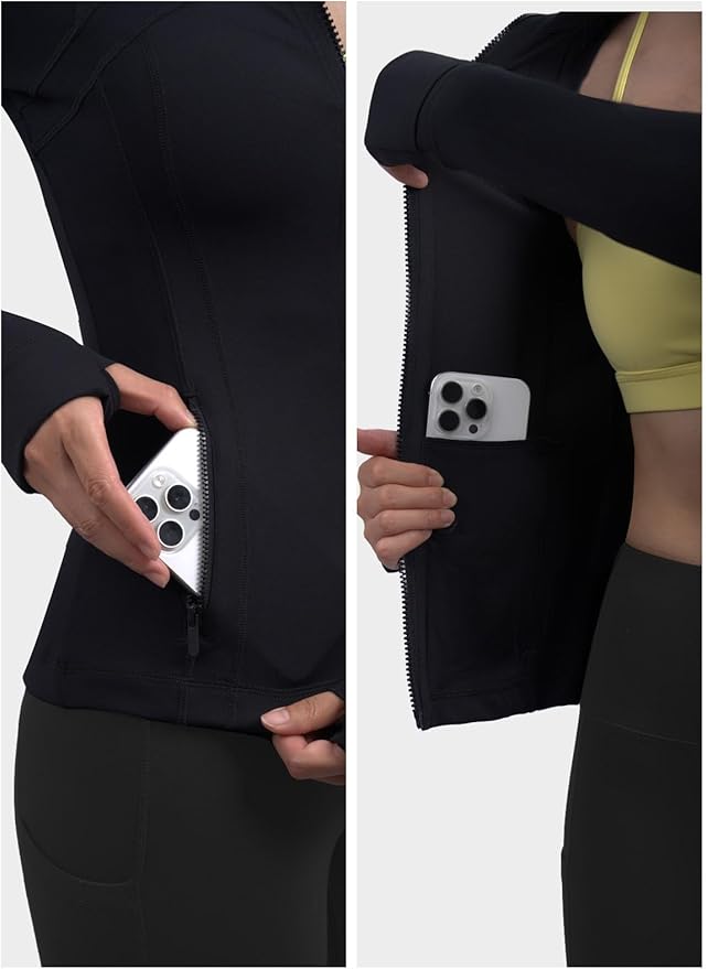 SIS QUEEN Women's Workout Jackets Slim Fit Athletic Track Tops with Pockets Thumb Holes Full Zip Up Lightweight Sportswear