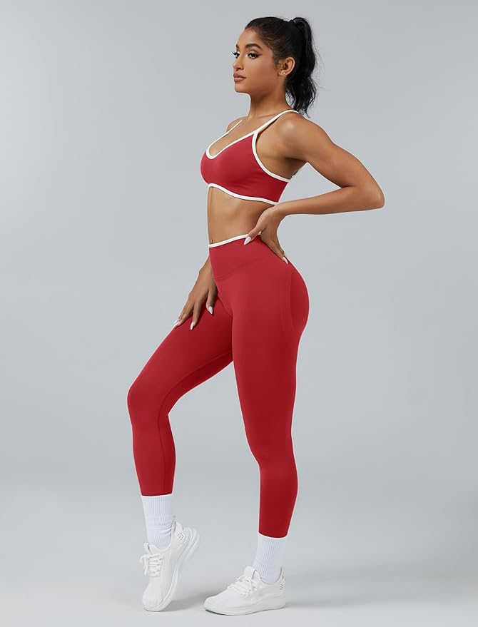 ABOCIW Womens 2 Piece Workout Sets Seamless Color Block Sports Bra Scrunch Butt Lifting High Waist Leggings Gym Set