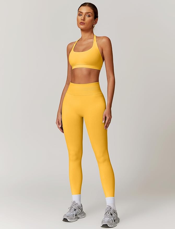 ABOCIW Workout Sets for Women Seamless Scunch Butt Lifting Impact Leggings Halter Sports Bra 2 Piece Gym Outfits
