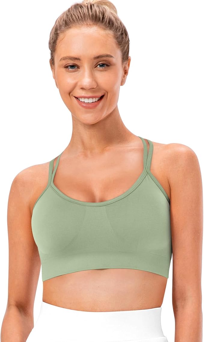VEQKING Women's Cross Back Sports Bra Padded Strappy Medium Support Yoga Bra for Workout Fitness 3 Pack