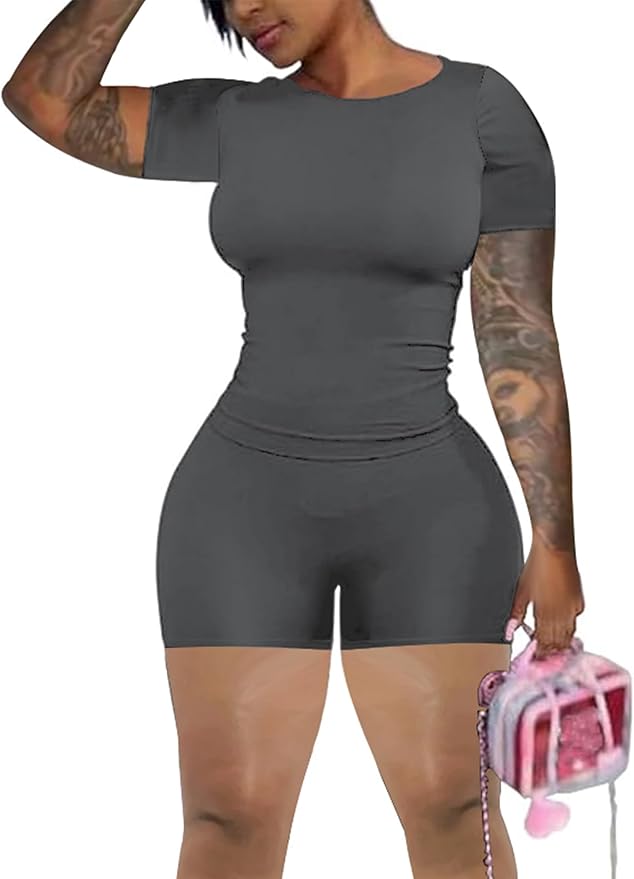 chicyes Lounge 2 Piece Sets For Women Summer Gym Two Piece Outfits Workout Plus Size Set Matching Shorts Clothes