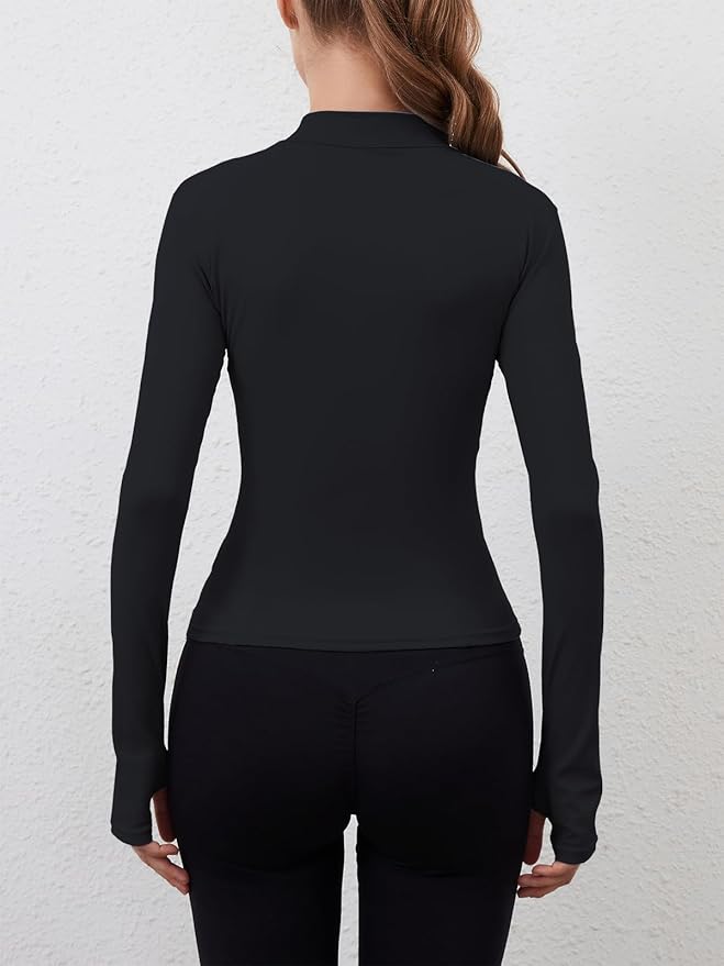 Women Built-In Pockets Athletic Jackets Slim Fit Full Zip up Workout Yoga Gym Jacket with Thumb Holes