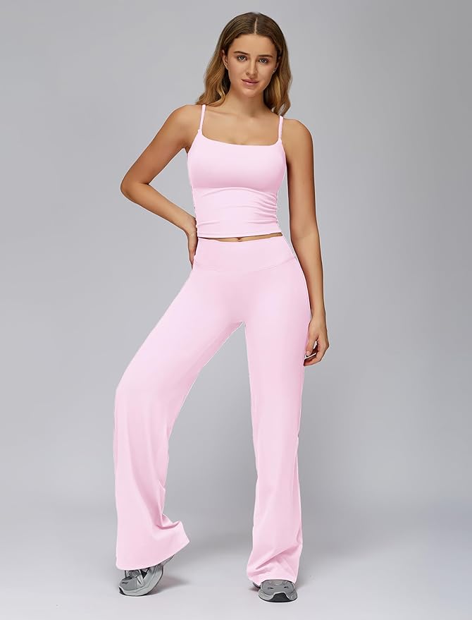 ABOCIW Womens Workout Sets 2 Piece Spaghetti Straps Crop Top Straight Leg Yoga Pants Yoga Pilates Outfits