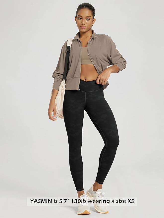 ODODOS Women's Cross Waist Yoga Leggings with Inner Pocket, 23"/25"/28" Gathered Crossover Workout Yoga Pants