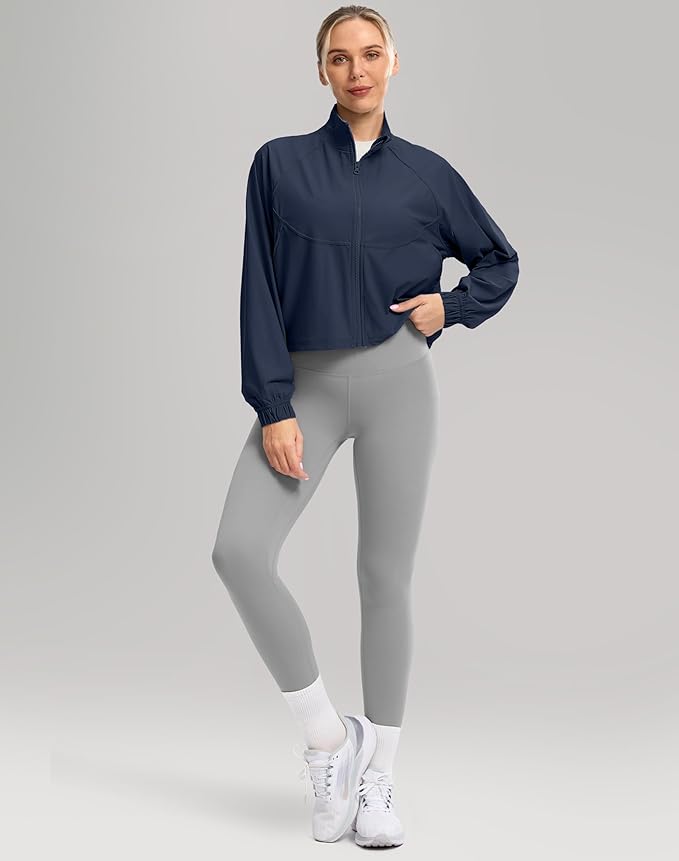 Soothfeel Women's Athletic workout Jacket Lightweight UPF 50+ Long Sleeve Sun Protection Shirts Zip Up Cropped Hiking Tops