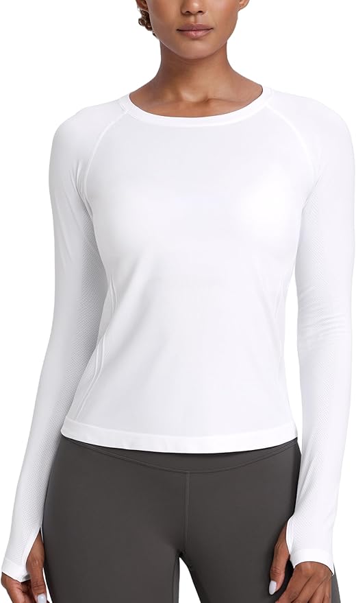 CRZ YOGA Seamless Long Sleeve Shirts for Women Waist Length - Workout Athletic Running Gym Yoga Tops Crewneck Breathable