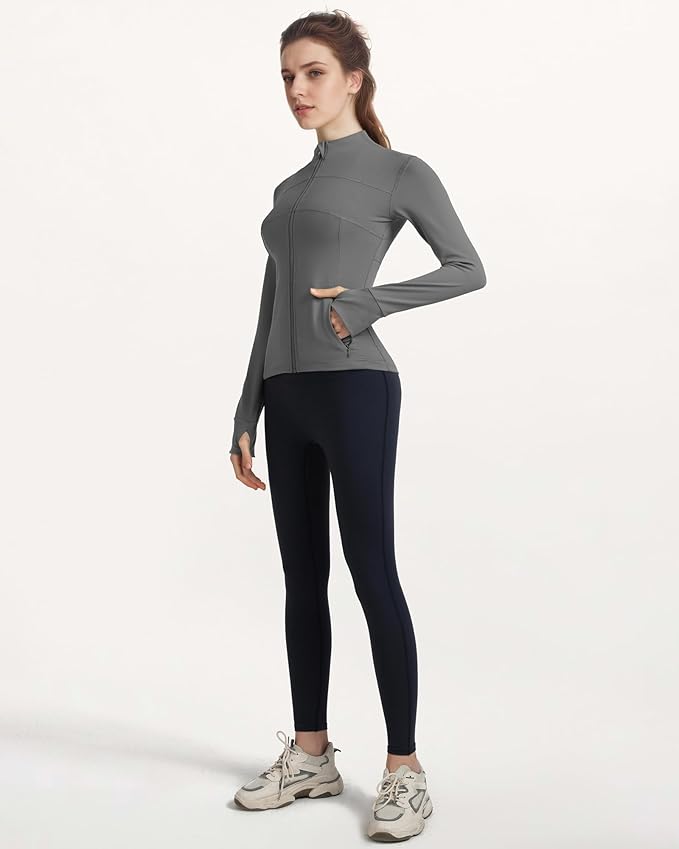 Locachy Women's Slim Fit Full Zip Athletic Running Sports Workout Jacket with Thumb Holes
