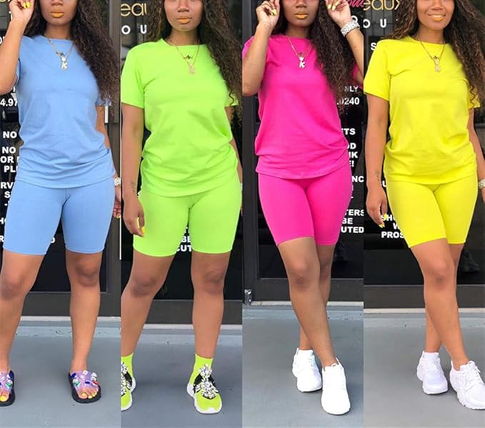 KINIKO Women's 2 Piece Casual Fashion Sports Solid Color Suit short Sleeve top and Pants Set Sweatshirt