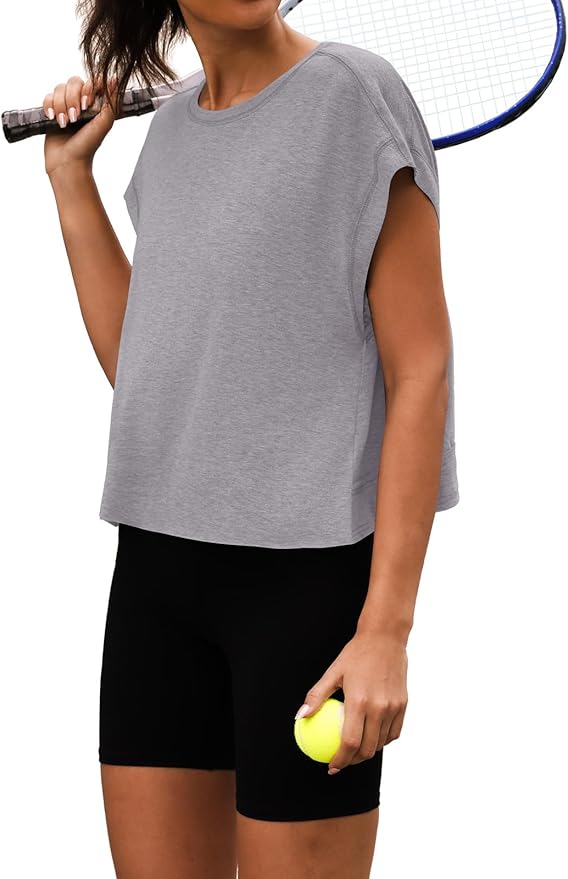 Women Open Back Workout Shirts Short Sleeve Tops Casual Yoga Y2k Athletic Gym Running Crop Tees