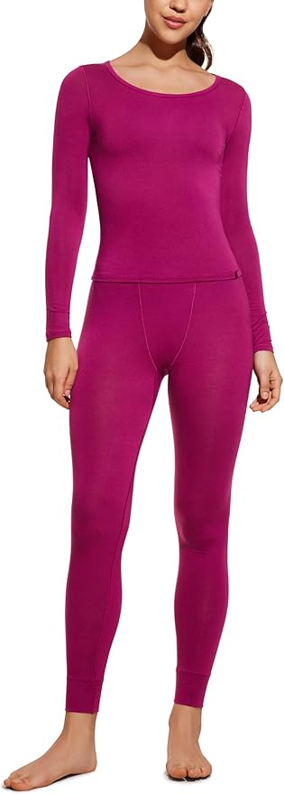 CRZ YOGA Soft Thermal Underwear Sets for Women Lightweight Long Johns Base Layer Pajamas Warm Top Bottom