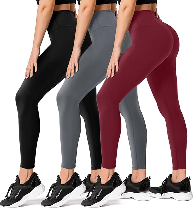 FULLSOFT 3 Pack Leggings for Women High Waisted Soft Black Yoga Pants for Workout Athletic Running Reg & Plus Size