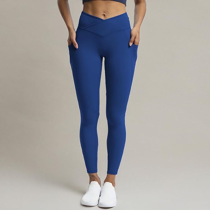 Aoxjox Women's Trinity High Waisted Yoga Pants with Pockets Cross-Waist Tummy Control Buttery Soft Workout Leggings 26"